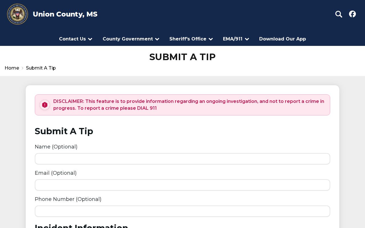 Union County Sheriff's Office official tip form